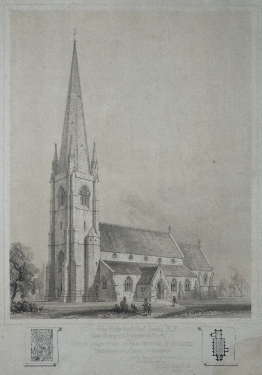 Lithograph - South West View of the Church of St. Mark, Cheltenham in the County of Gloucester.